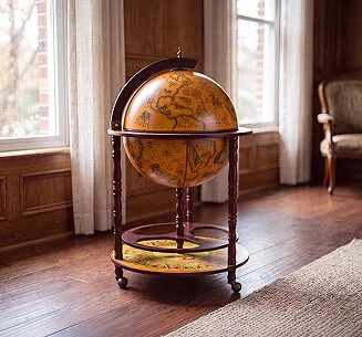 Globe bar - sixteenth-century Italian replica globe bar with old-world maps