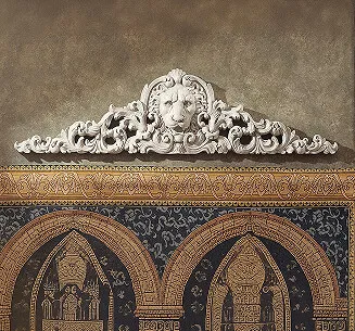 Lion wall pediment - Remoulage heraldic lion over-door sculpture