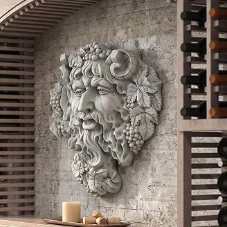 Wall sculpture - Bacchus God of Wine greenman outdoor wall decor with grape vine details