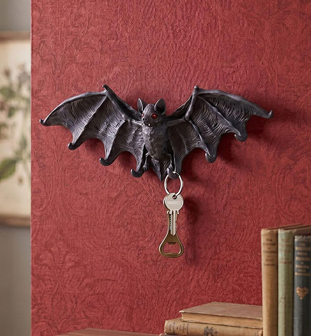 Gothic bat statue - vampire bat key holder wall sculpture with spread wings