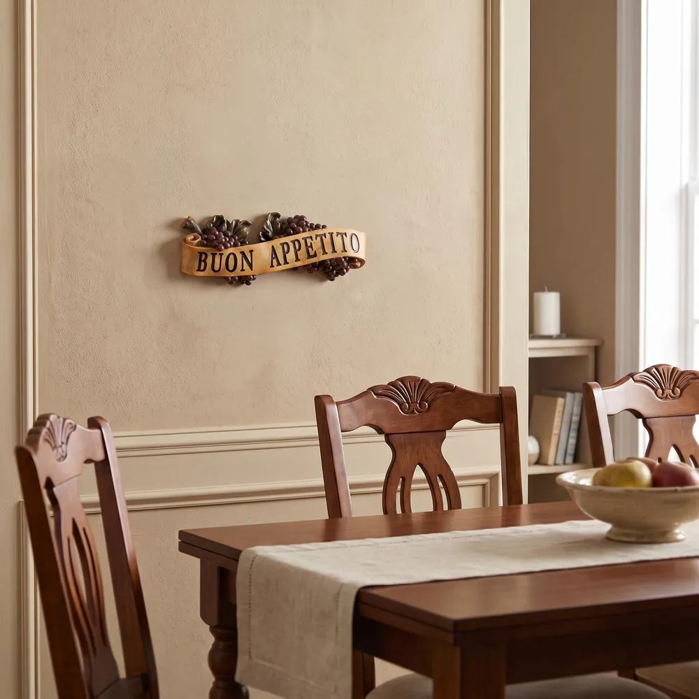 Abbondanza Italian Sign Grape Wall Sculpture: Buon Appetito