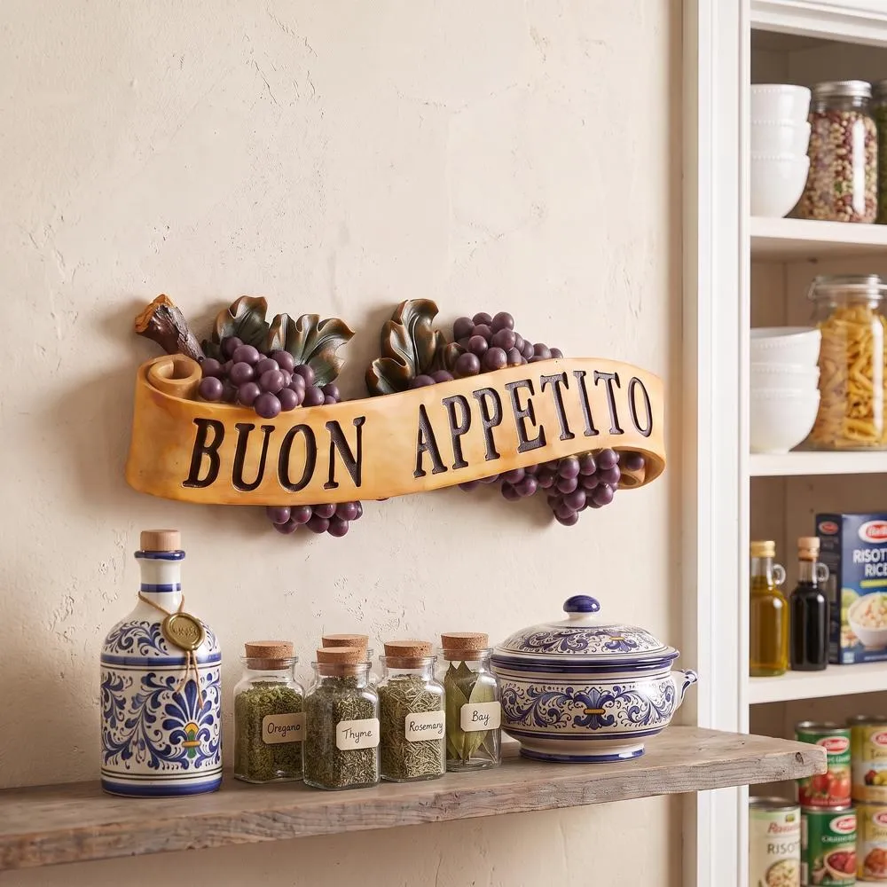 Abbondanza Italian Sign Grape Wall Sculpture: Buon Appetito