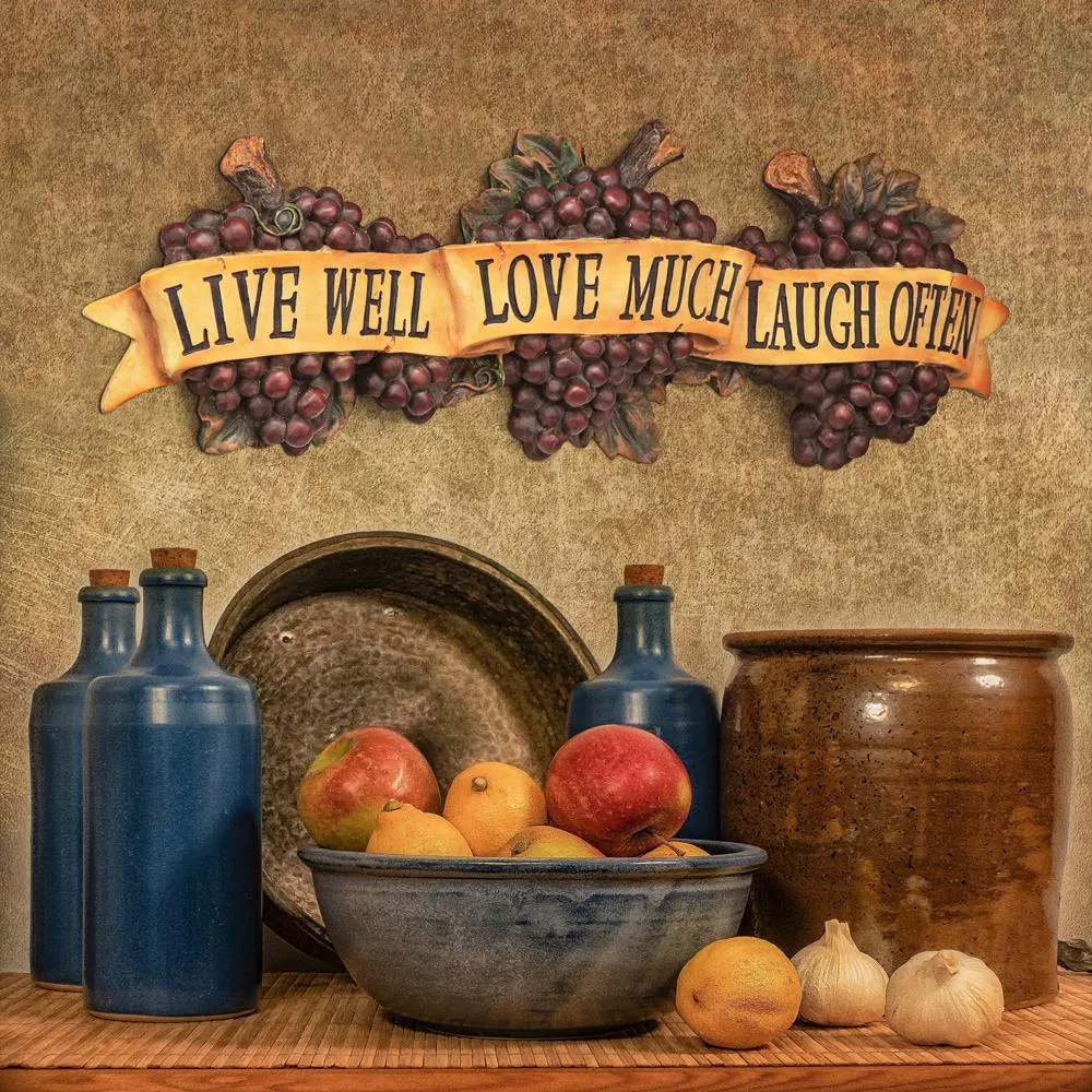 Live-Love-Laugh Italian Sign Grape Wall Sculpture