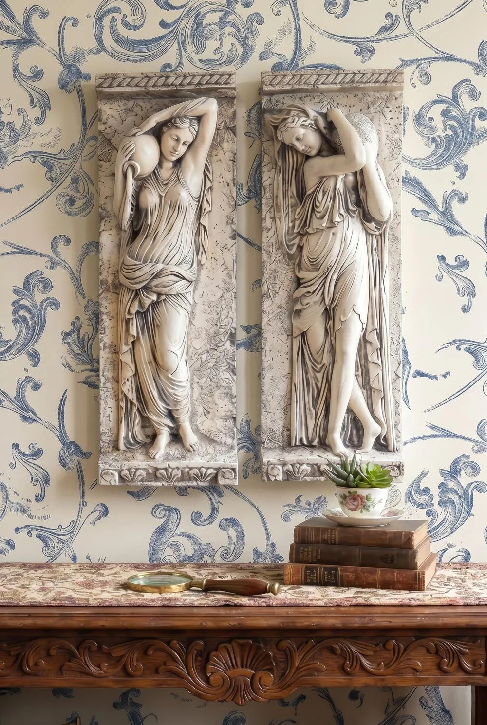 Water Maidens Frieze Wall Sculptures: Set of Two