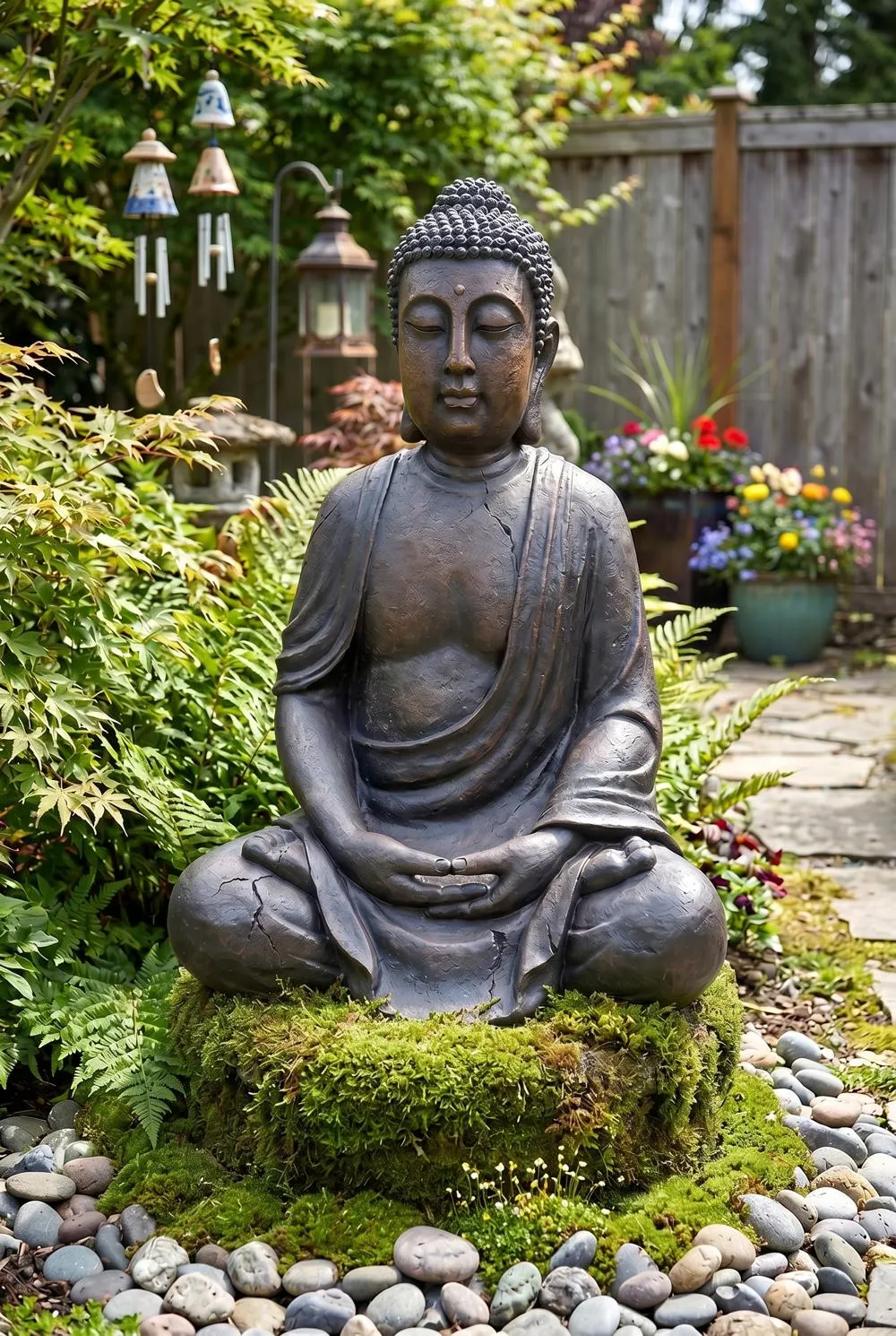 Meditative Buddha of the Grand Temple Statue: Basalt Finish, Large