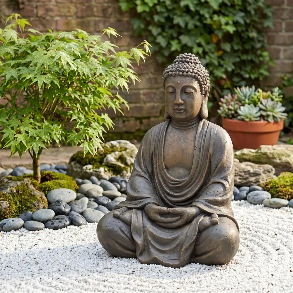 Meditative Buddha of the Grand Temple Statue: Basalt Finish, Medium