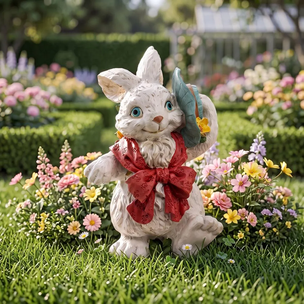Constance with her Easter Bunny Bonnet Rabbit Statue