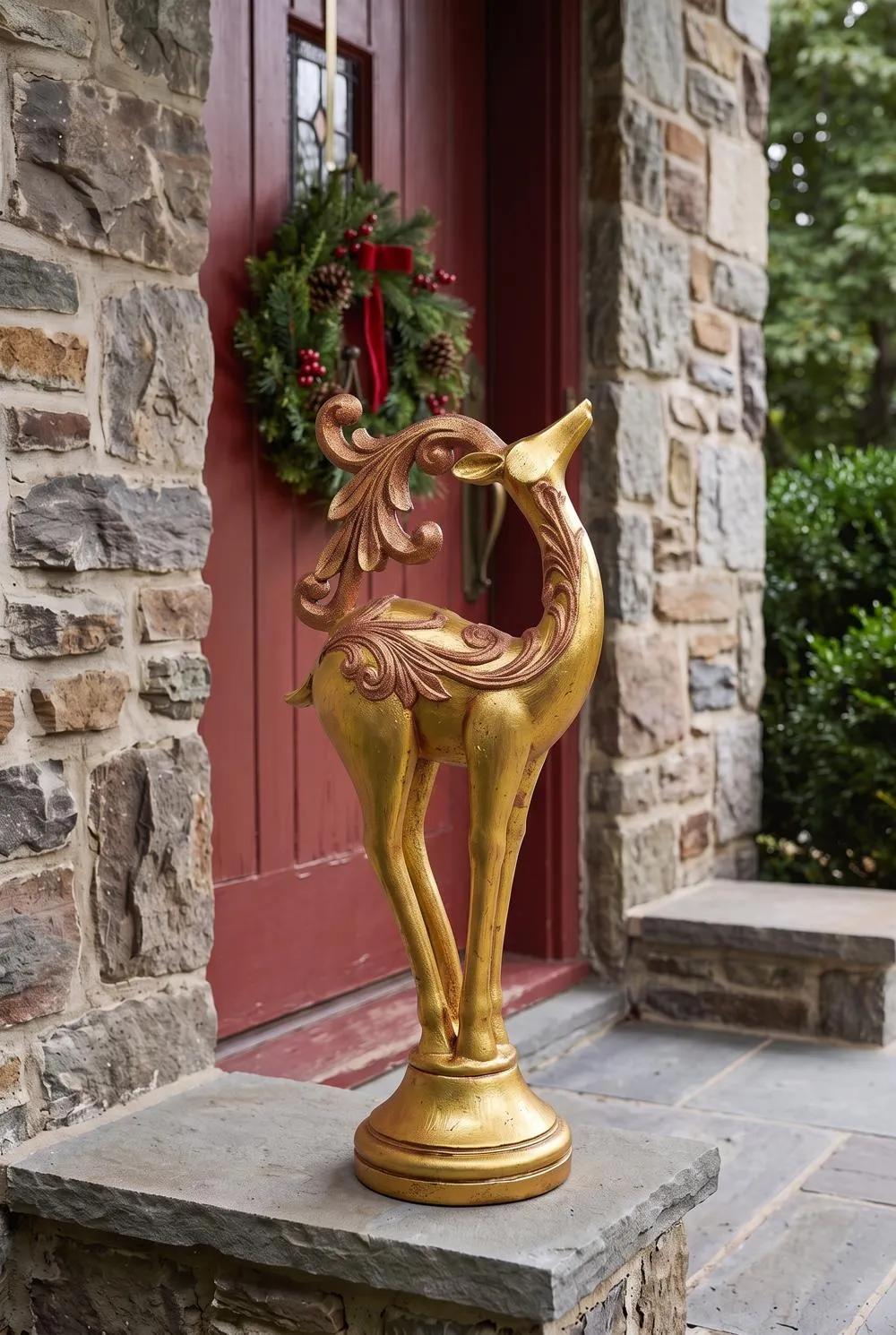 Santa's Romping Reindeer Christmas Statue: Each