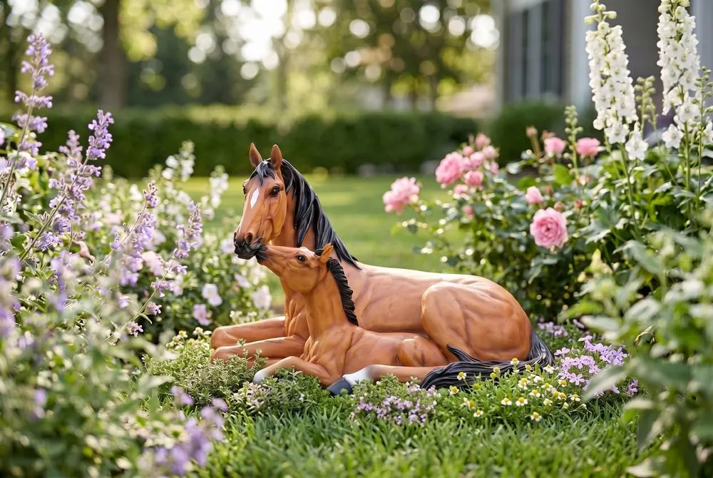 Motherly Love Pony Foal and Mare Horse Statue