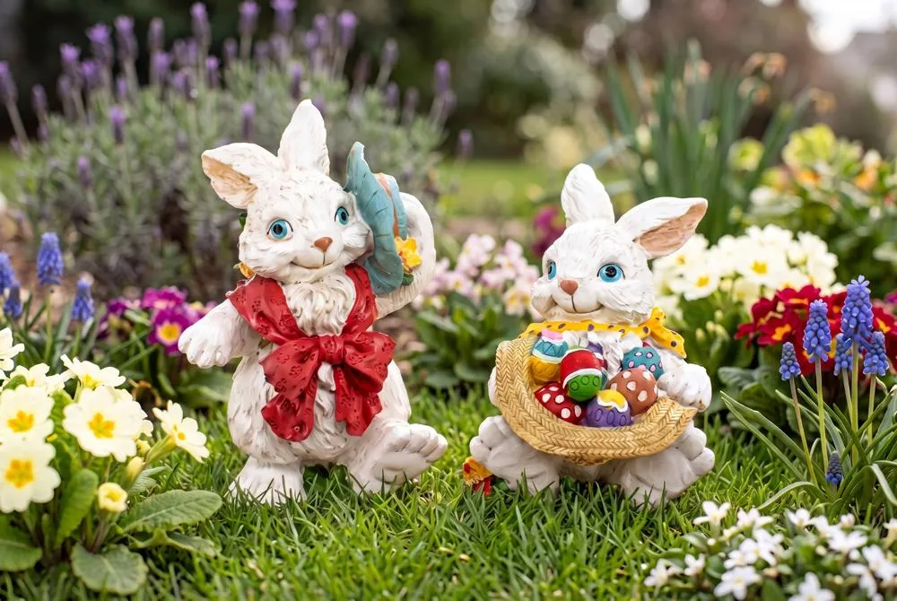 Constance and Mortimer Easter Rabbit Statues