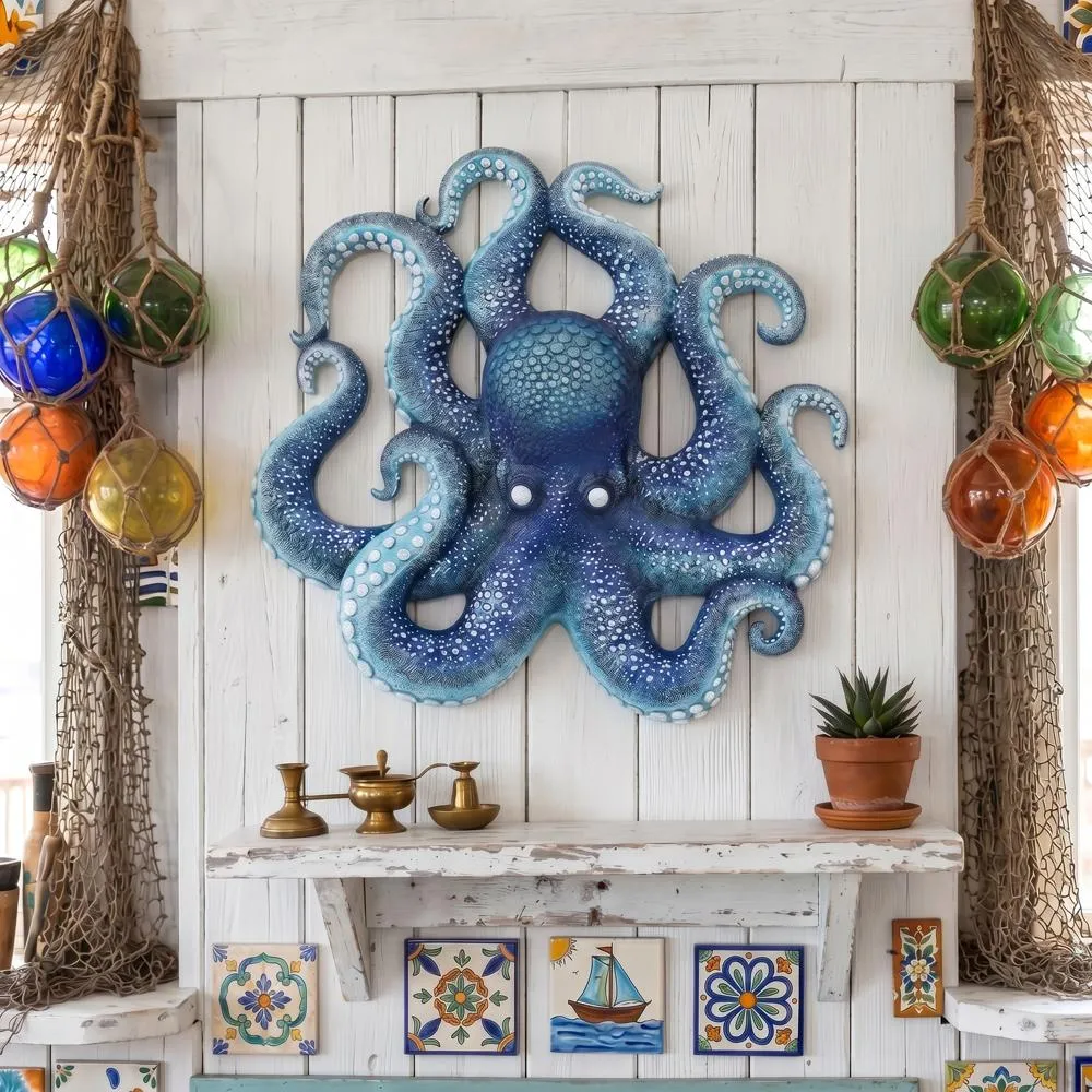Deadly Blue Octopus of the Coral Reef Wall Sculpture