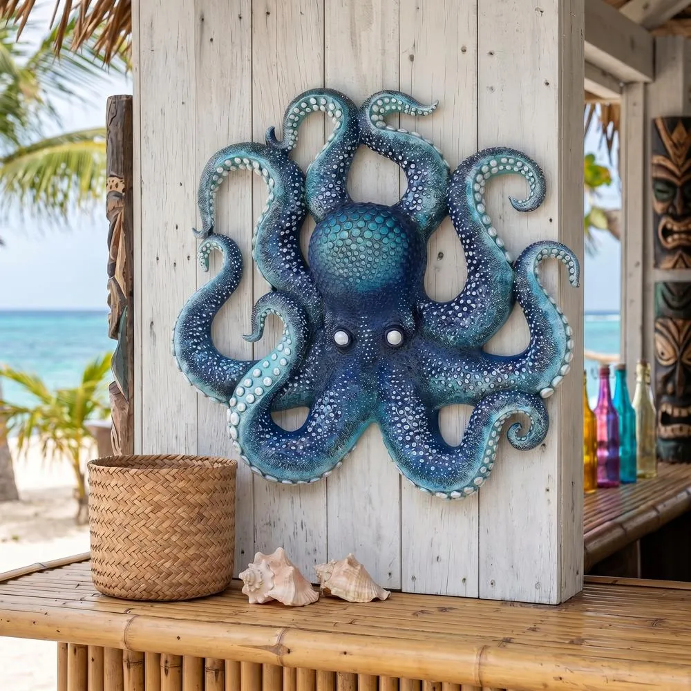 Deadly Blue Octopus of the Coral Reef Wall Sculpture