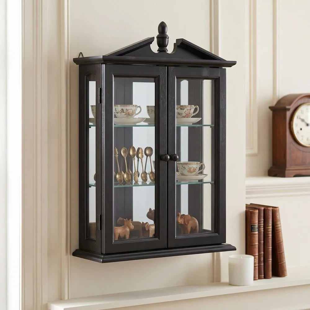 Amesbury Manor Hardwood Wall Curio Cabinet: Ebony Black Finish