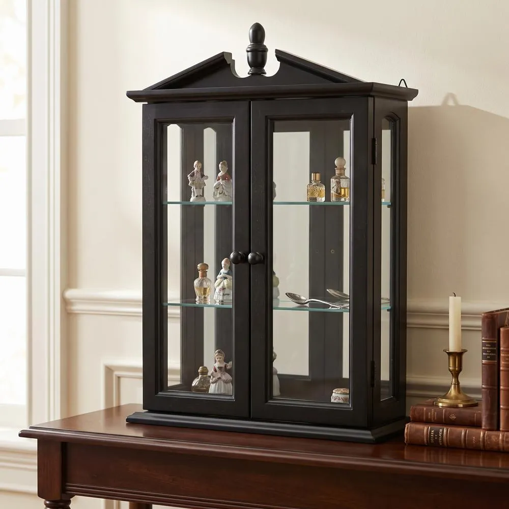 Amesbury Manor Hardwood Wall Curio Cabinet: Ebony Black Finish