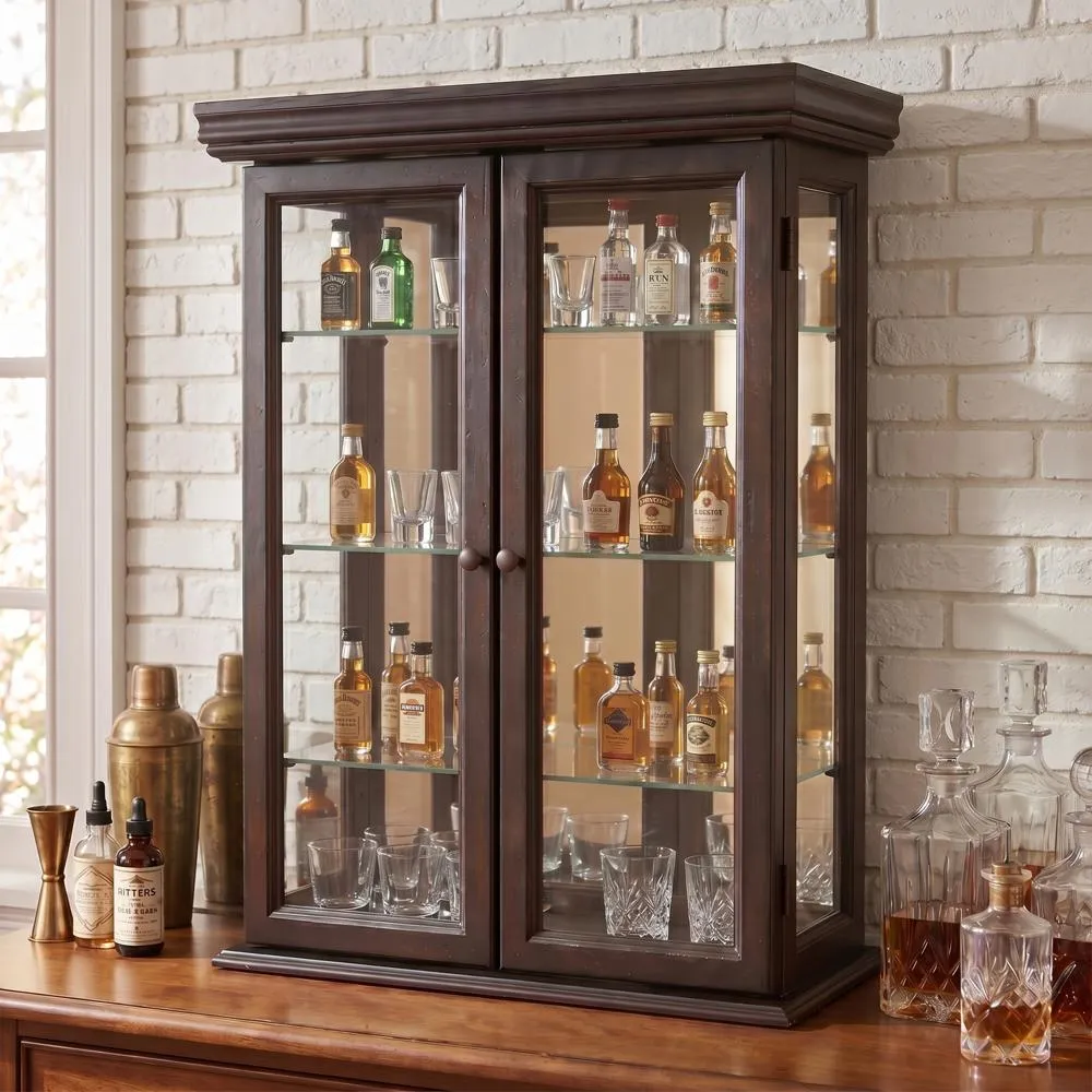 Country Tuscan Hardwood Wall Curio Cabinet: Walnut Finish
