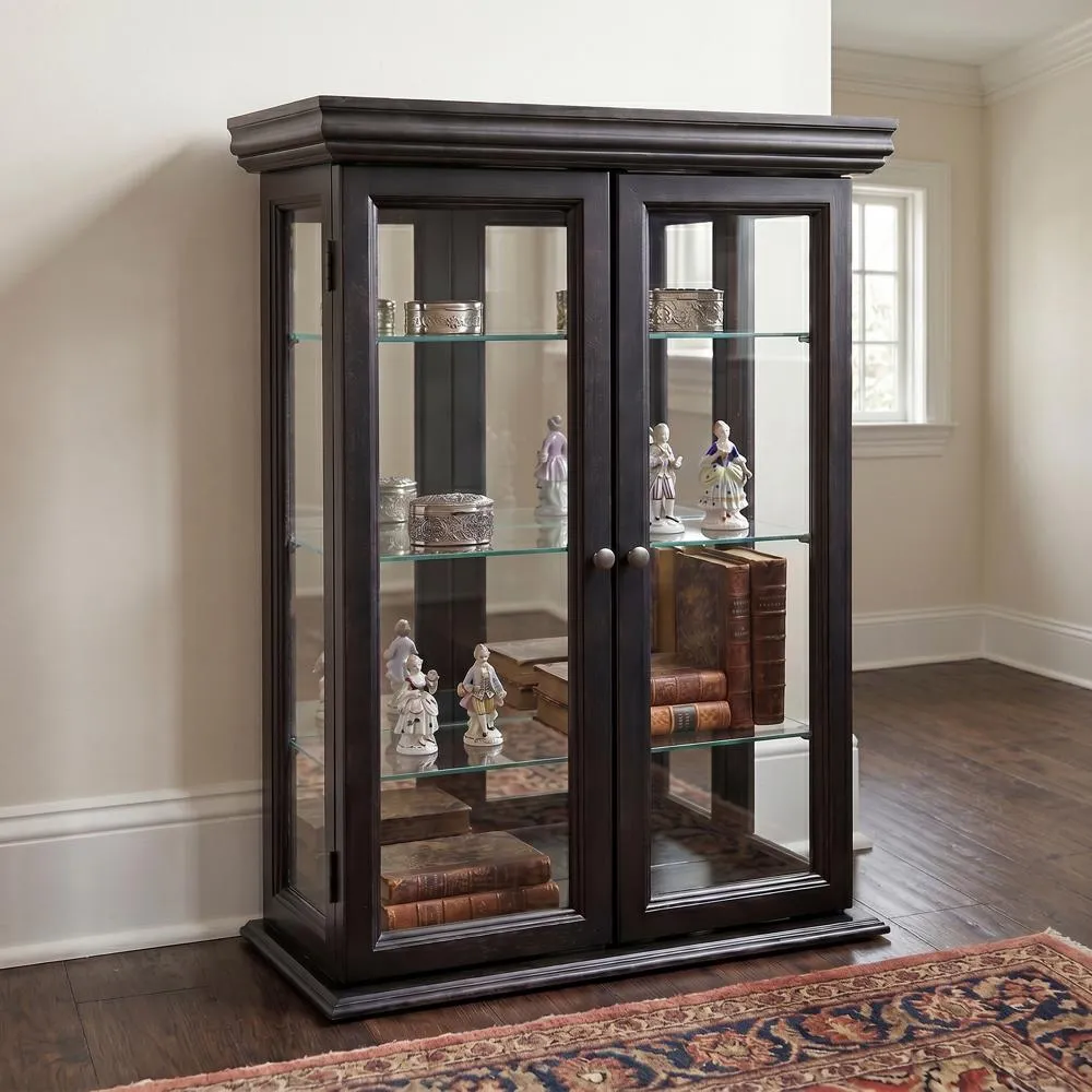 Country Tuscan Hardwood Wall Curio Cabinet: Ebony Black Finish