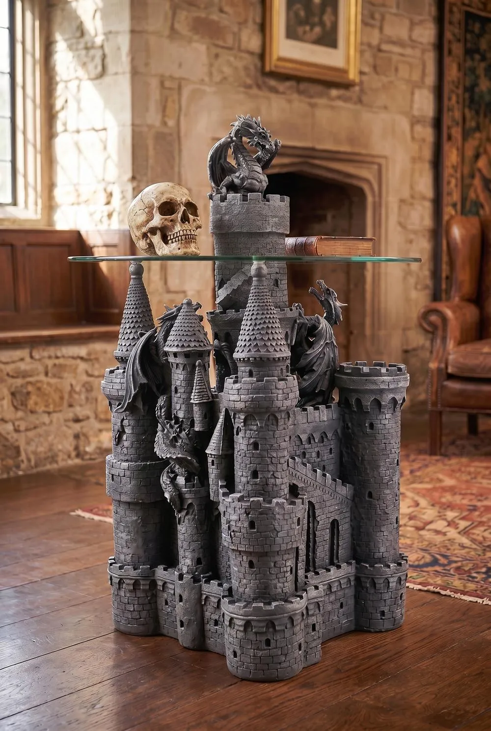Lord Langton's Gothic Dragon Castle Glass-Topped Sculptural Table