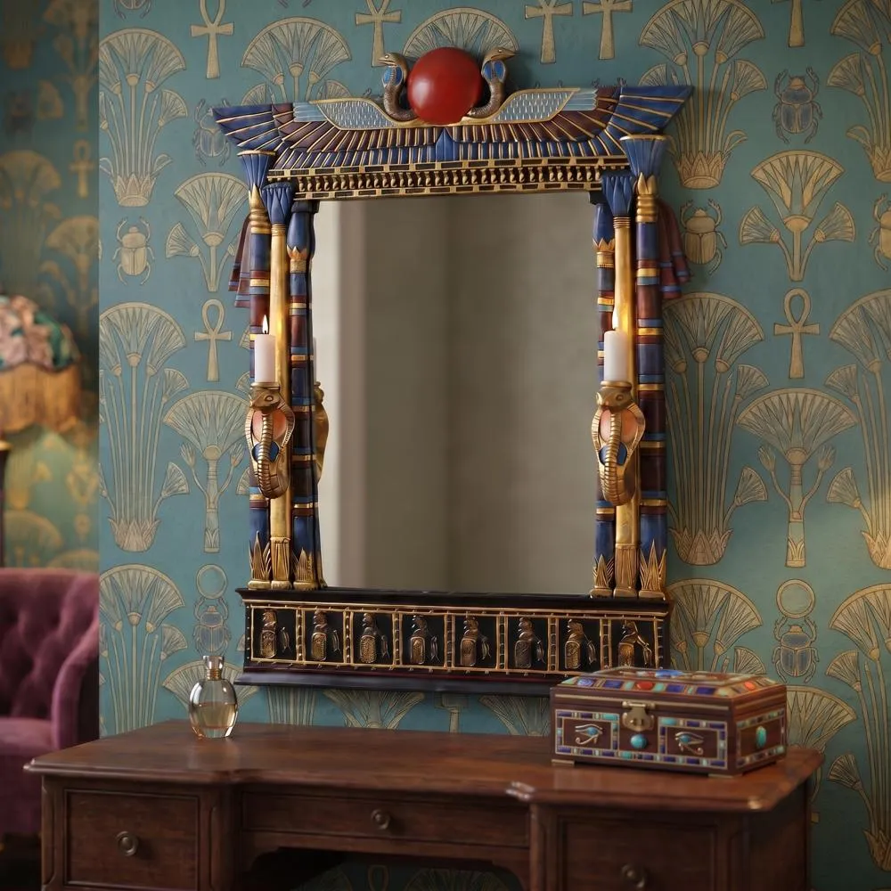 Wadjet Egyptian Wall Mirror with Cobra Sconces