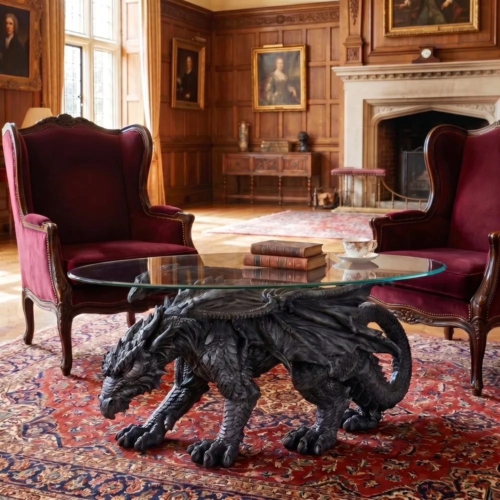 Warwickshire Gothic Dragon Glass-Topped Sculptural Coffee Table
