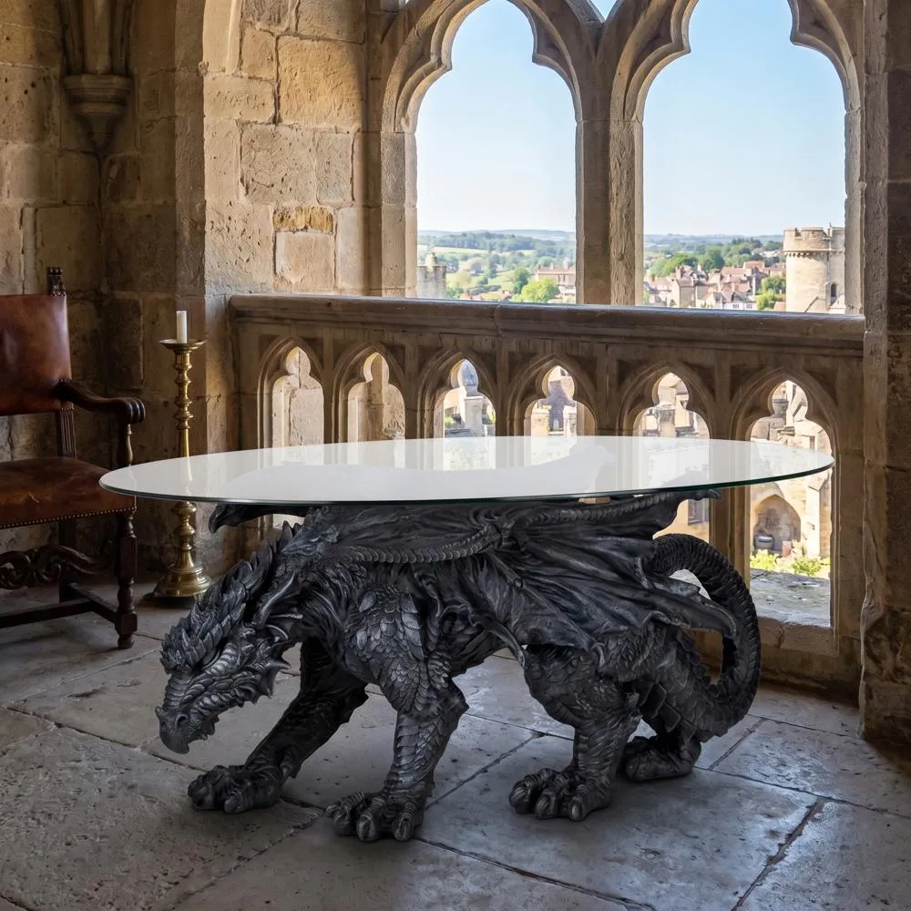 Warwickshire Gothic Dragon Glass-Topped Sculptural Coffee Table