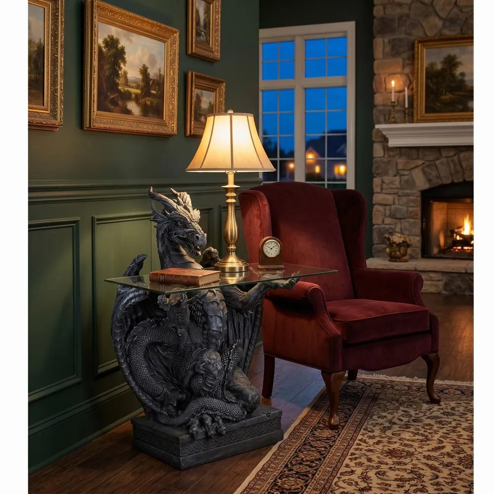 The Subservient Dragon Glass-Topped Sculptural Table