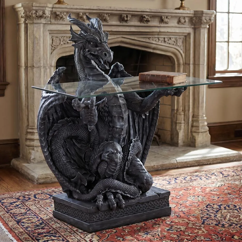 The Subservient Dragon Glass-Topped Sculptural Table