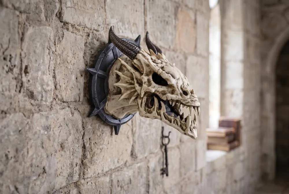 Horned Dragon Skull Trophy Wall Sculpture: Each