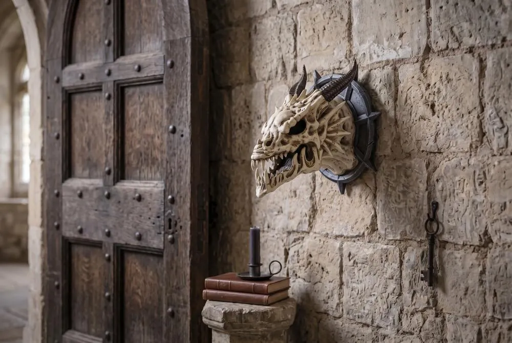 Horned Dragon Skull Trophy Wall Sculpture: Each