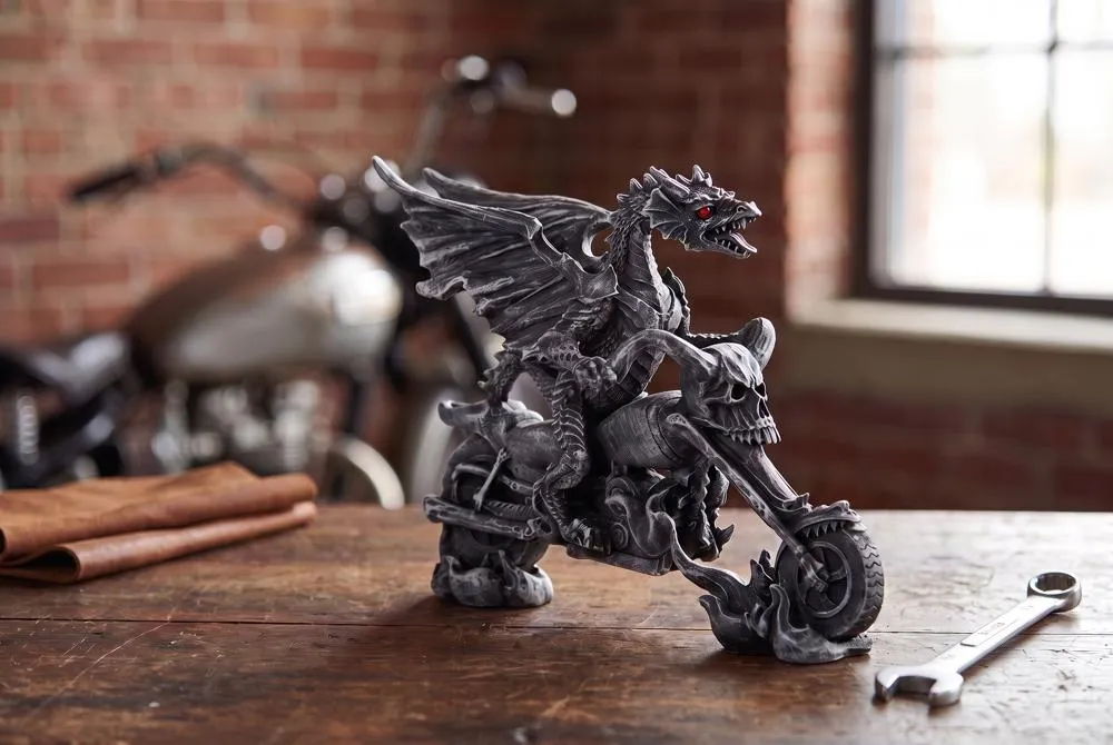 Biker Dragon on Skeleton Chopper Statue