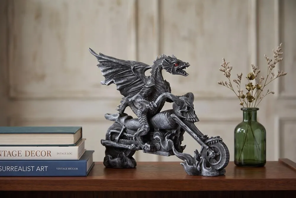 Biker Dragon on Skeleton Chopper Statue