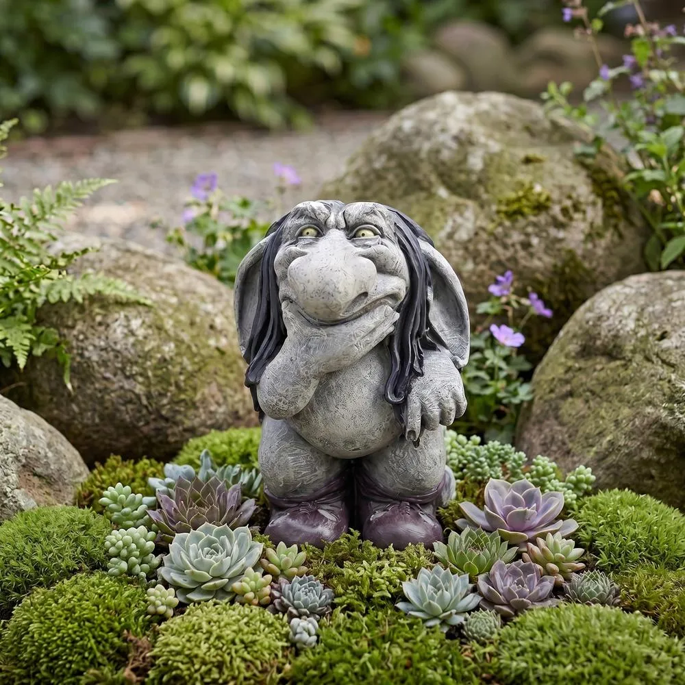 Pondering Sylvester the Cynical Gnome Troll Statue