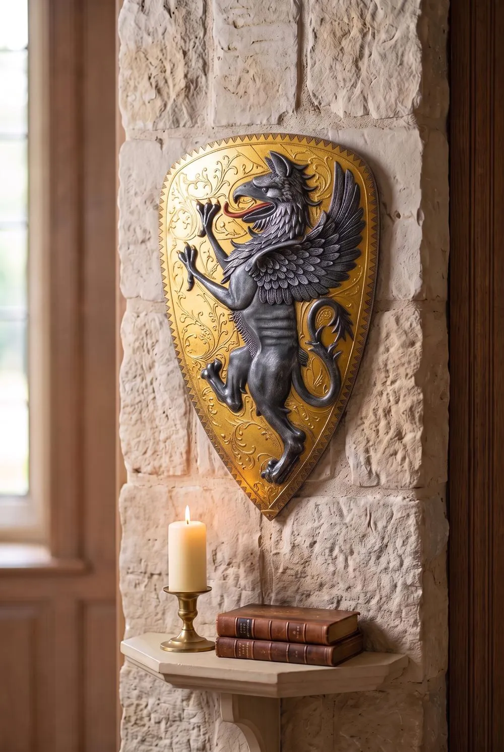 Villani Florence Gothic Griffin Shield Wall Sculpture