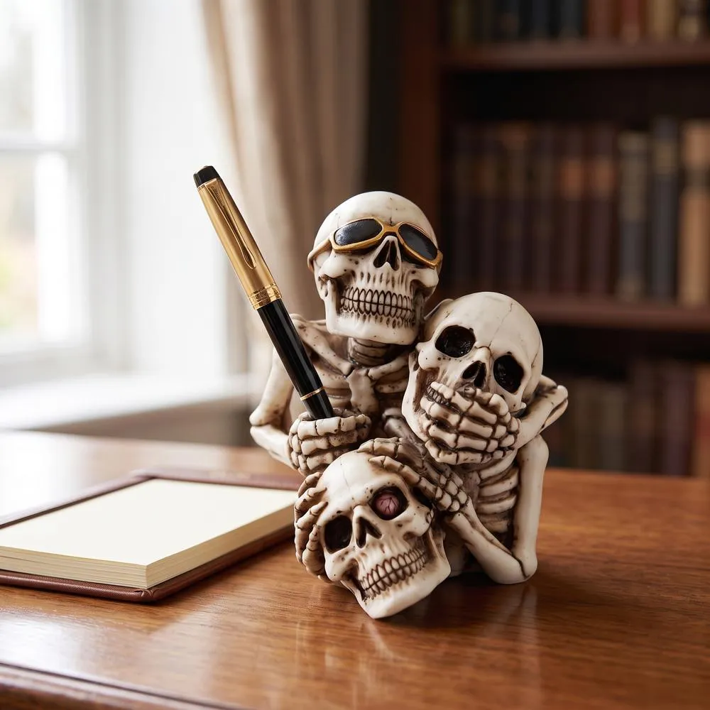 See, Hear, Speak No Evil Skeleton Buddies Pencil Holder