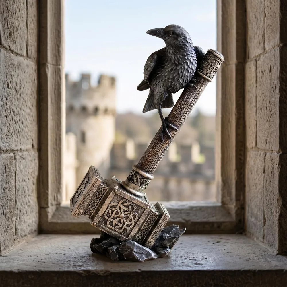 Raven Guardian of Thor's Thunder Hammer Statue