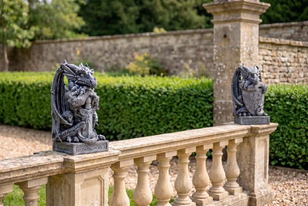 The Arthurian Dragon Statues: Set of Sword & Shield