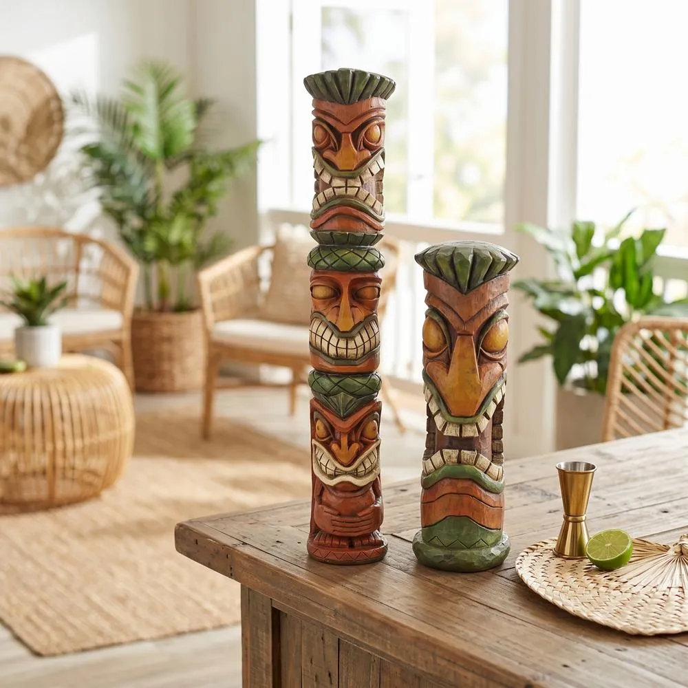 Aloha Hawaii Tiki Sculpture: Set of Two