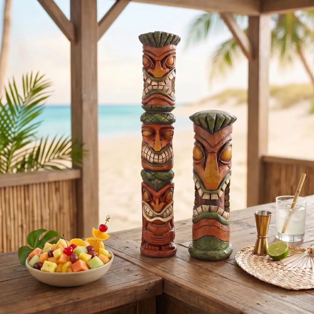 Aloha Hawaii Tiki Sculpture: Set of Two