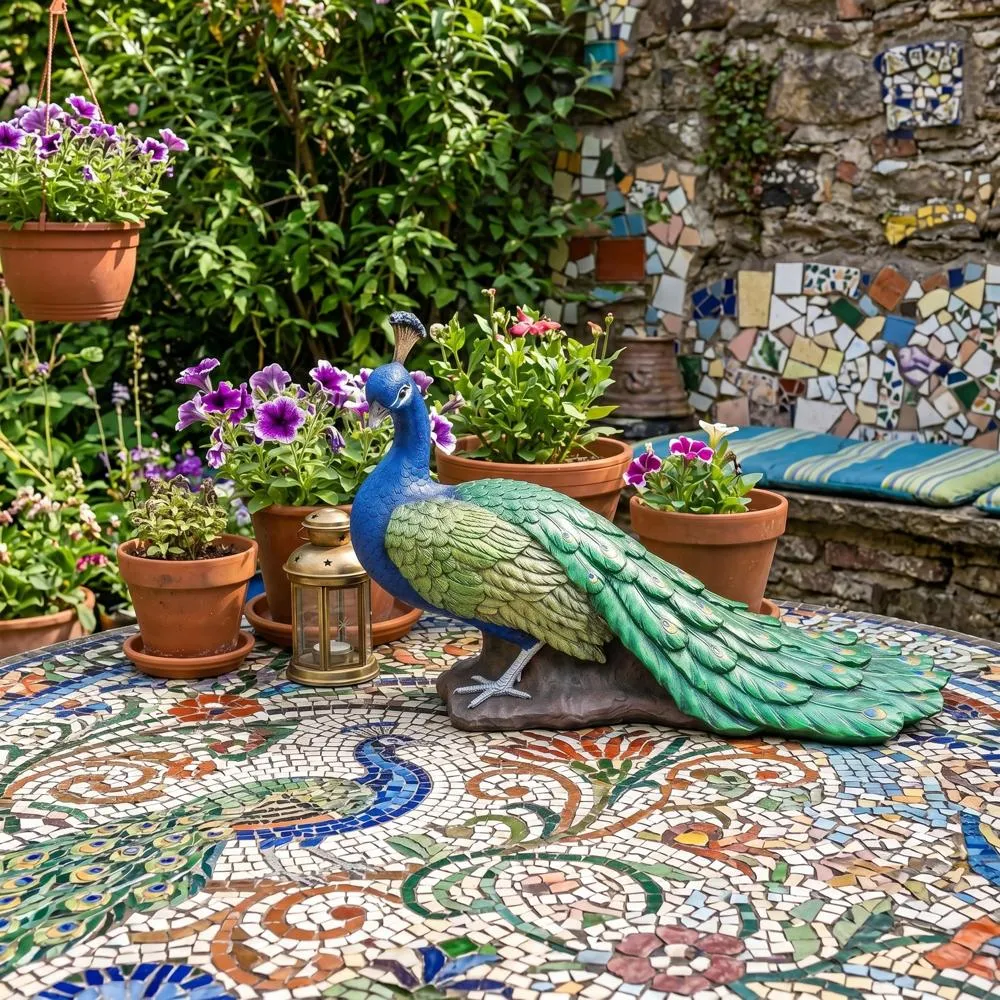 The Regal Peacock Garden Statue: Large