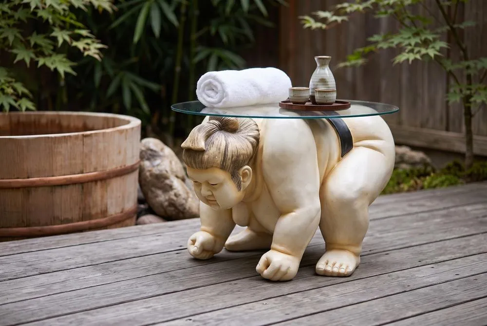 Basho the Sumo Wrestler Glass-Topped Sculptural Table