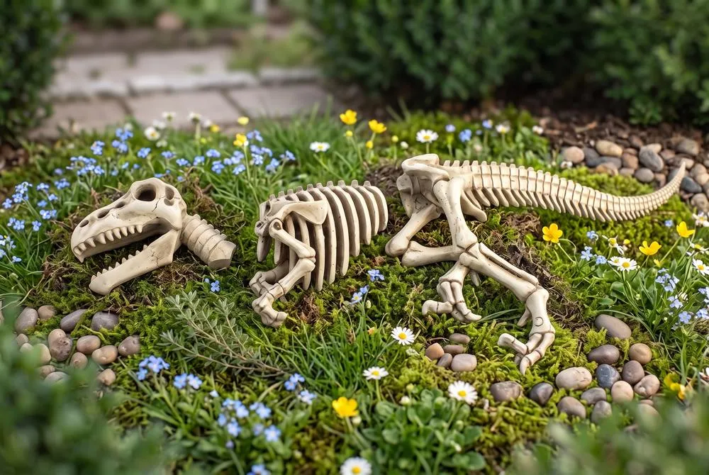 Raptor Dinosaur Skeleton Fossil Garden Statue