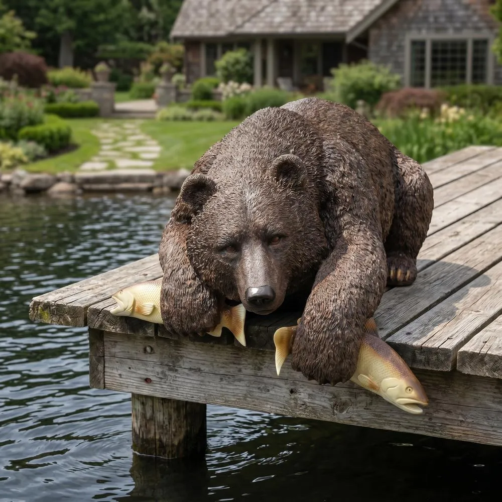 Catch of the Day Grand Grizzly Brown Bear Sitter Statue