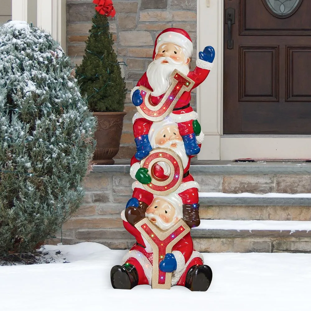 The Christmas Crew Stacked Santa's Illuminated Holiday Sculpture