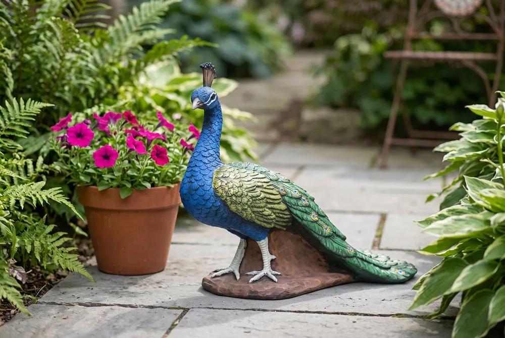 The Regal Peacock Garden Statue: Medium