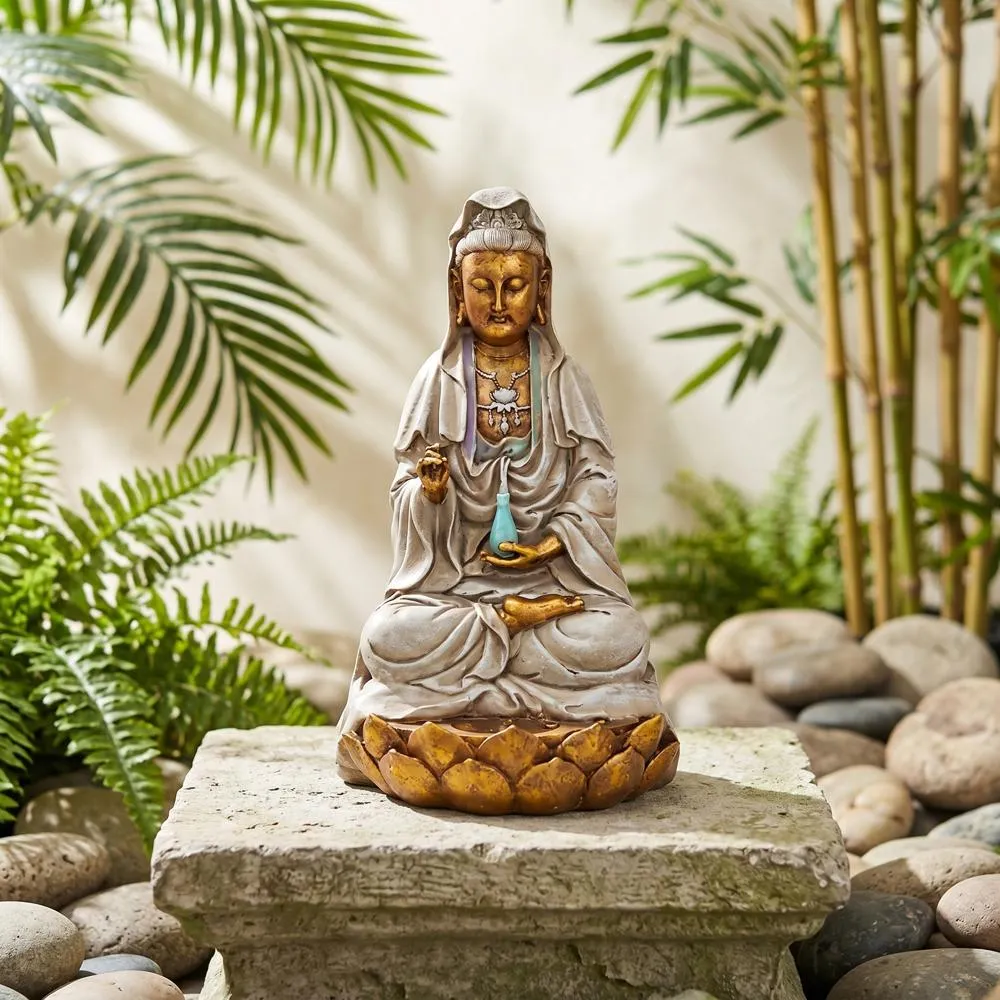 Goddess Guan Yin Seated on a Lotus Statue