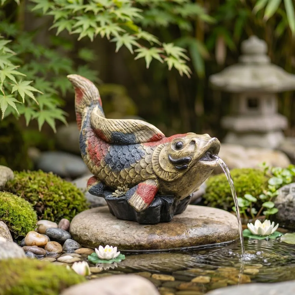 Showa Asian Koi Spitter Piped Statue