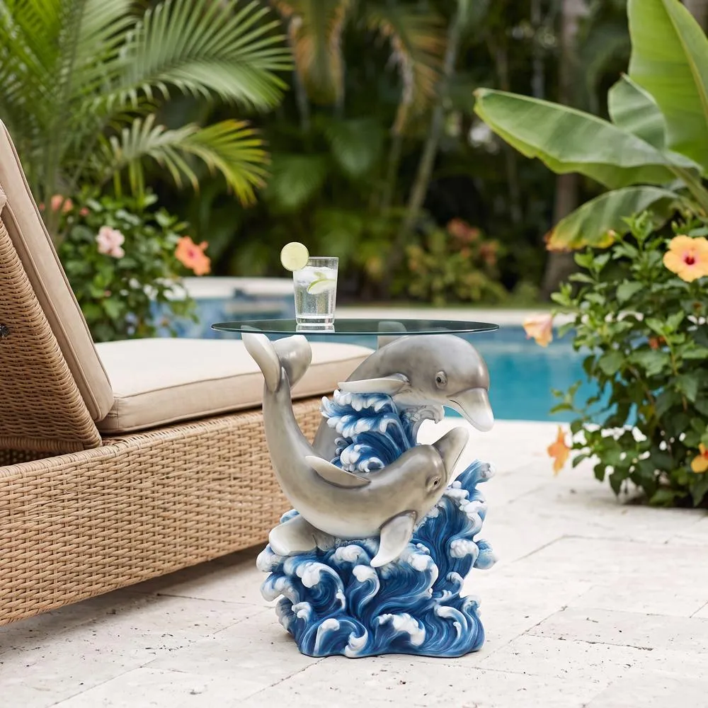 Dolphin Cove Glass-Topped Sculptural Table