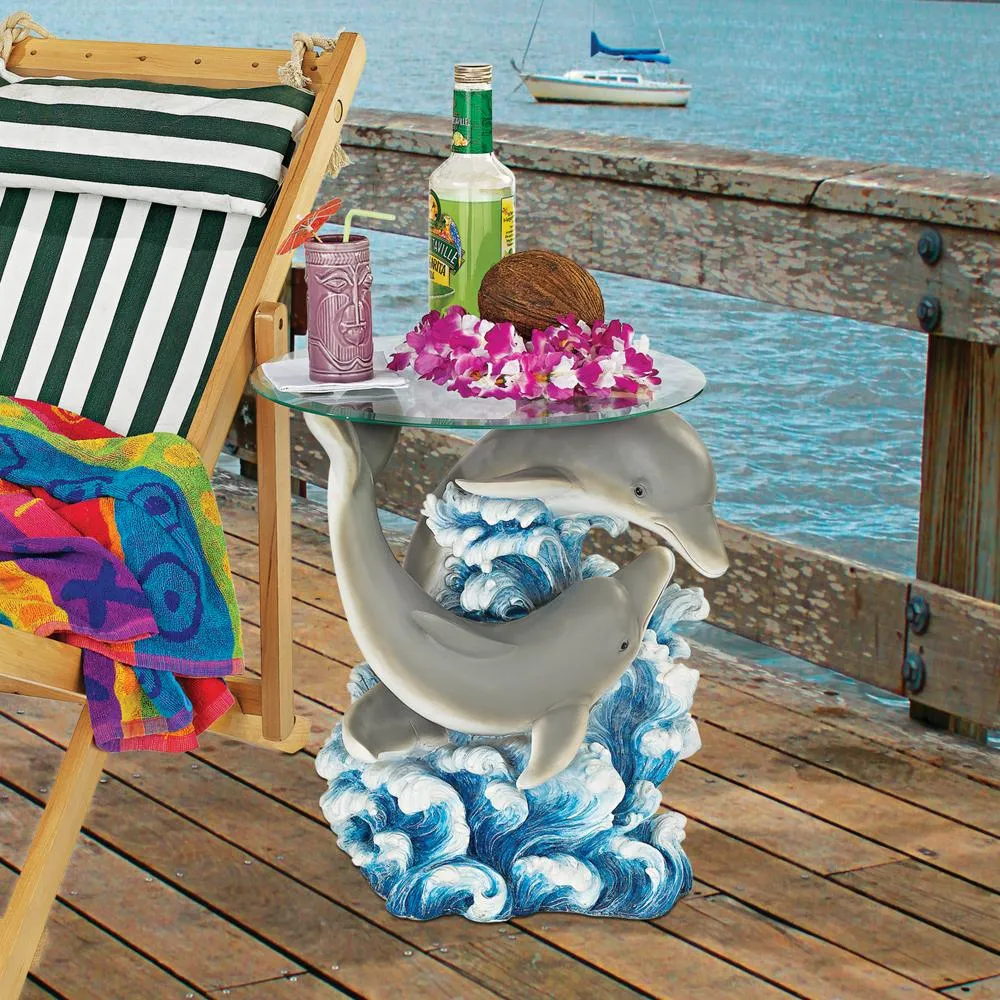 Dolphin Cove Glass-Topped Sculptural Table