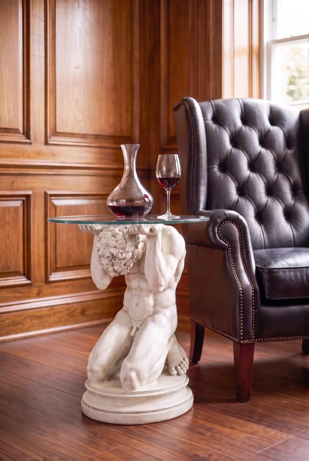 Neoclassical Nude Male Glass-Topped Sculptural Table