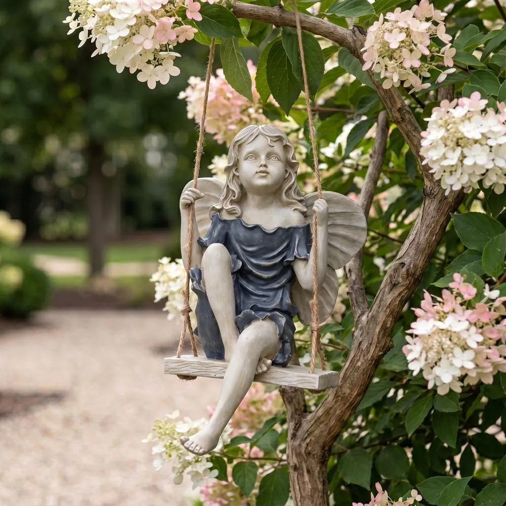 Summertime Fairy on a Swing Hanging Statue