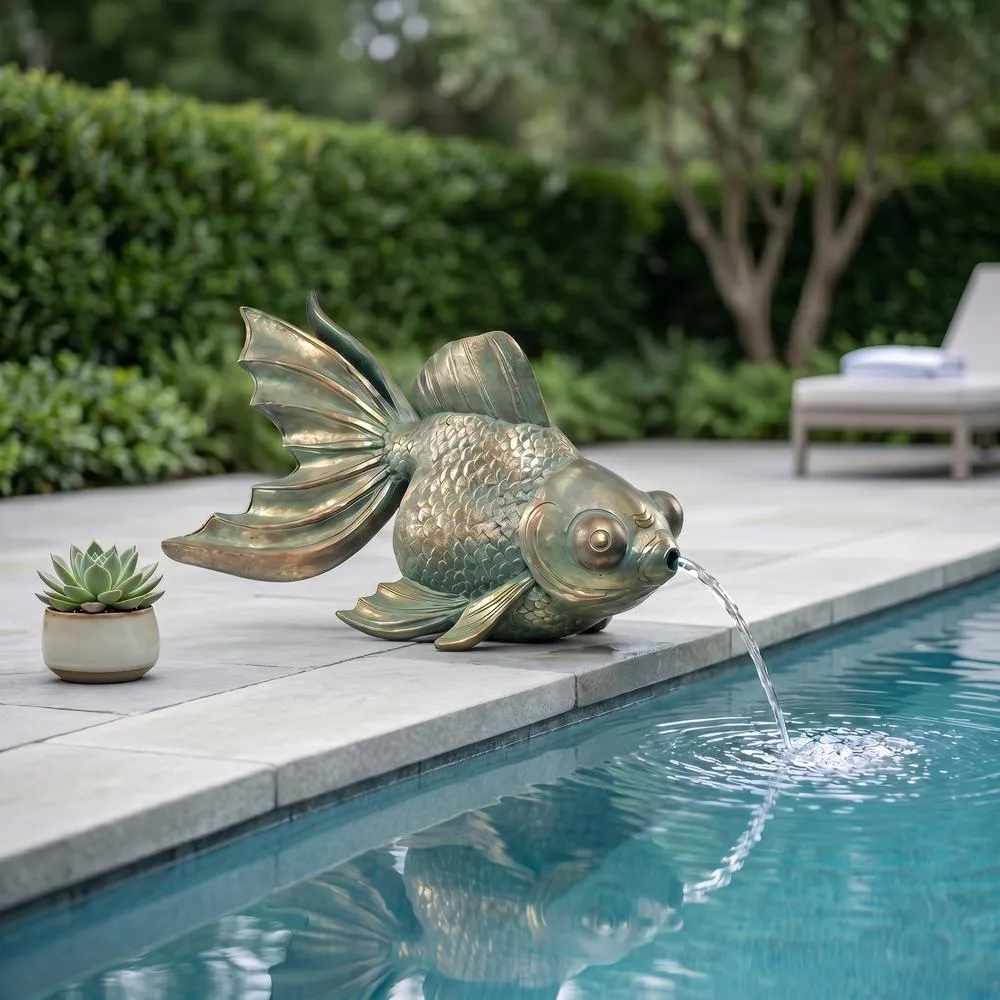 Butterfly Asian Koi Fish Spitter Piped Statue